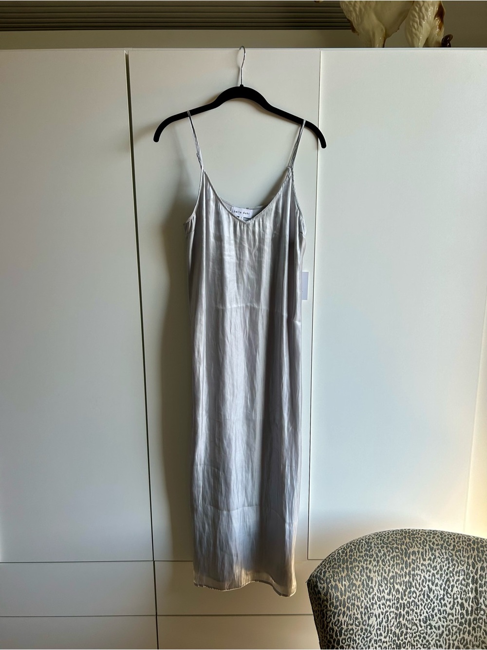 Bella Dahl Silver Satin Slip Dress with Spaghetti Straps